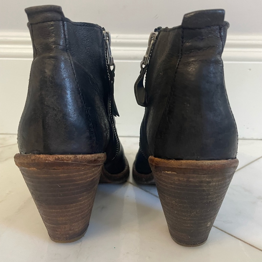 All Saints, euro 38 US 7-7.5, black leather ankle boot wood chunky block heel - Picture 4 of 9